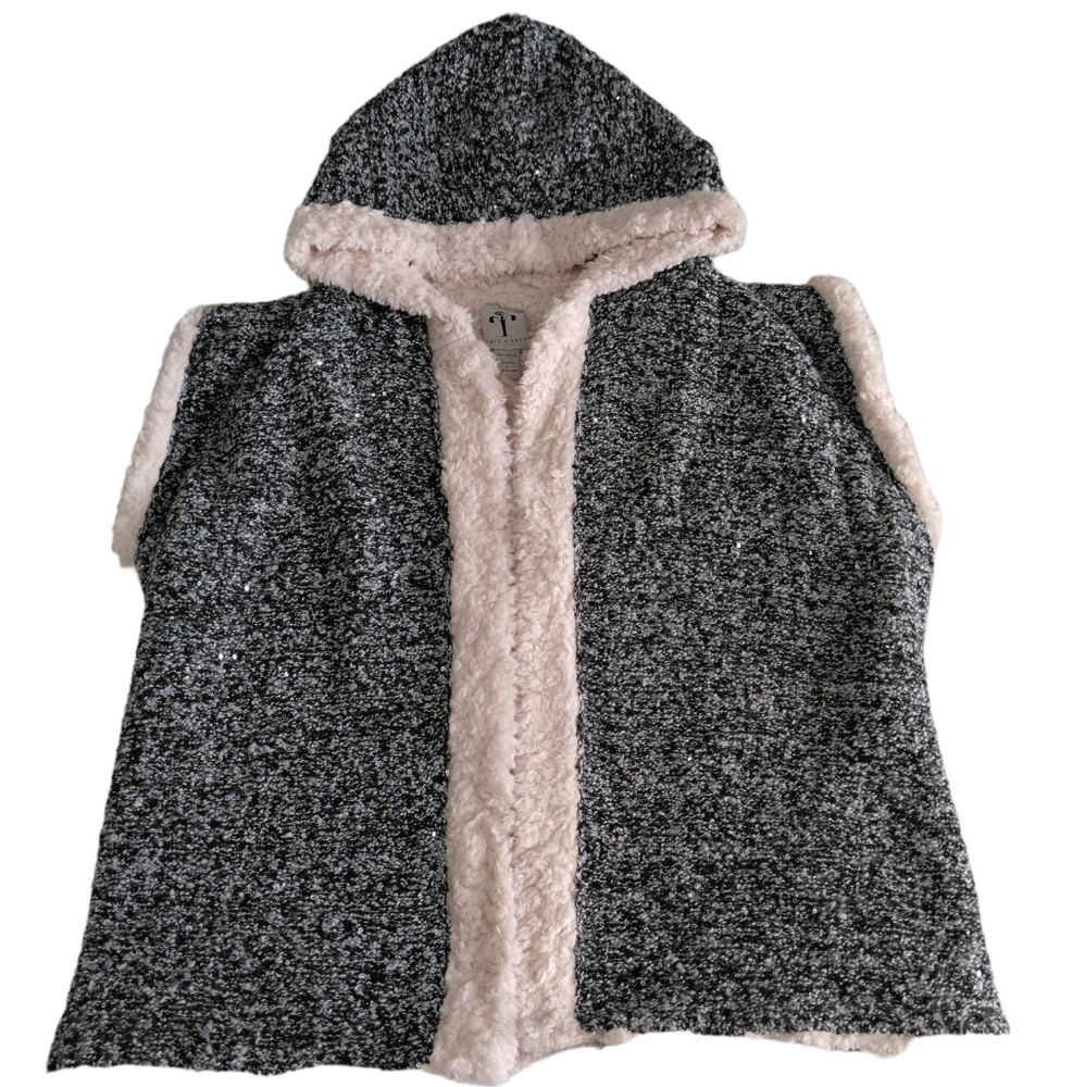 Rain + Rose Large Sequin Sherpa Hooded Sweater Vest